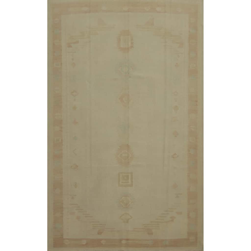 Hand Woven Oriental 100% Wool Carpet Southwestern Tribal Beige & Ivories Kilim Area Rug - 9' 8'' X 6' 9''