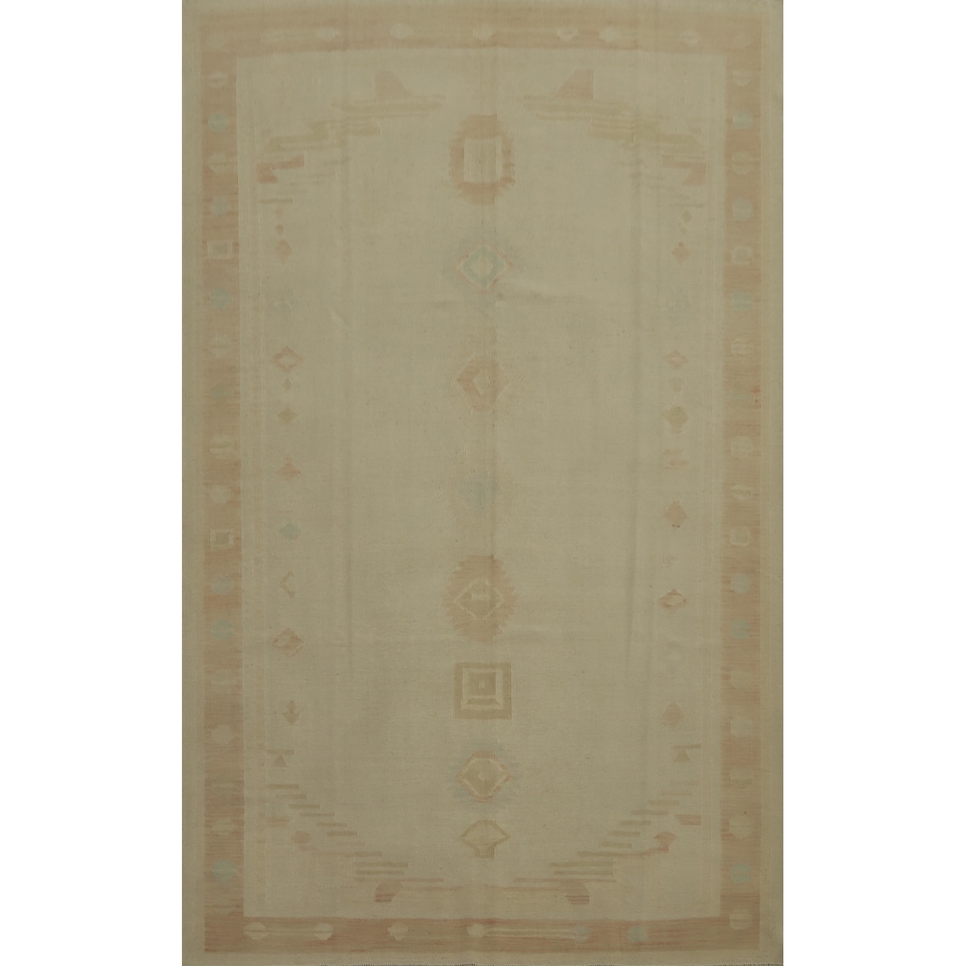 Hand Woven Oriental 100% Wool Carpet Southwestern Tribal Beige & Ivories Kilim Area Rug - 9' 8'' X 6' 9''
