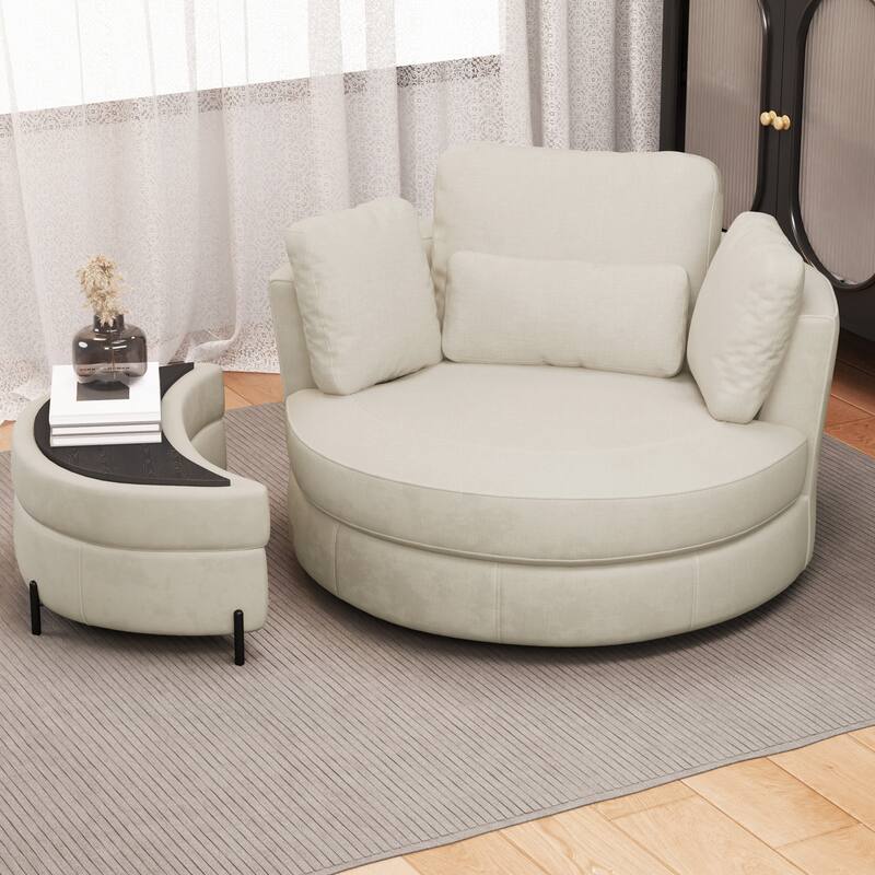 Modern Chenille 360° Swivel Accent Barrel Chair and Storage Ottoman