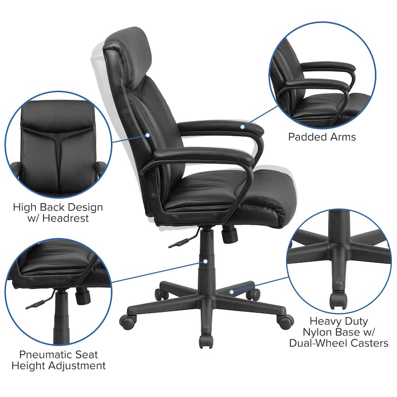 High Back LeatherSoft Executive Swivel Office Chair w/ Slight Mesh Accent