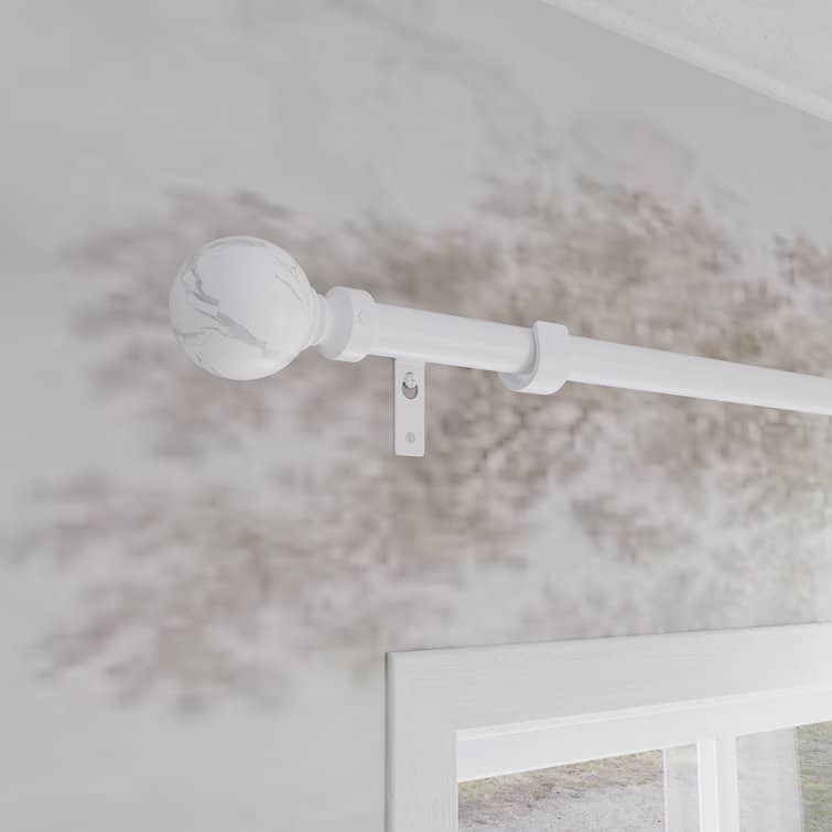 Acroma Adjustable Single Curtain Rod and Coordinating Finial Set