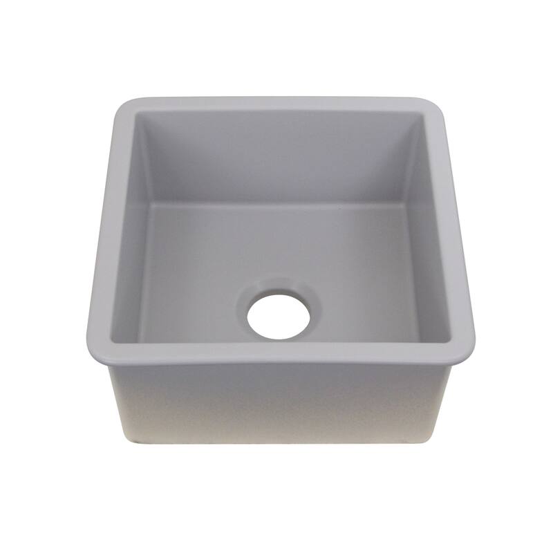 Square Matte Gray Dualmount Fireclay Kitchen or Bar Sink - 18 x 18 x8.5 inches