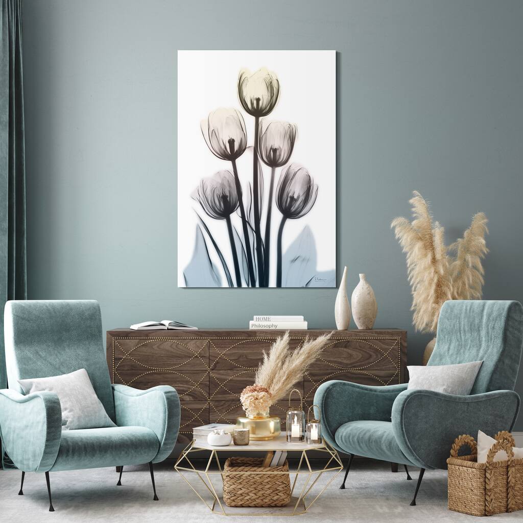 "Springing Tulips" Frameless Free Floating Tempered Glass Panel Graphic Wall Art