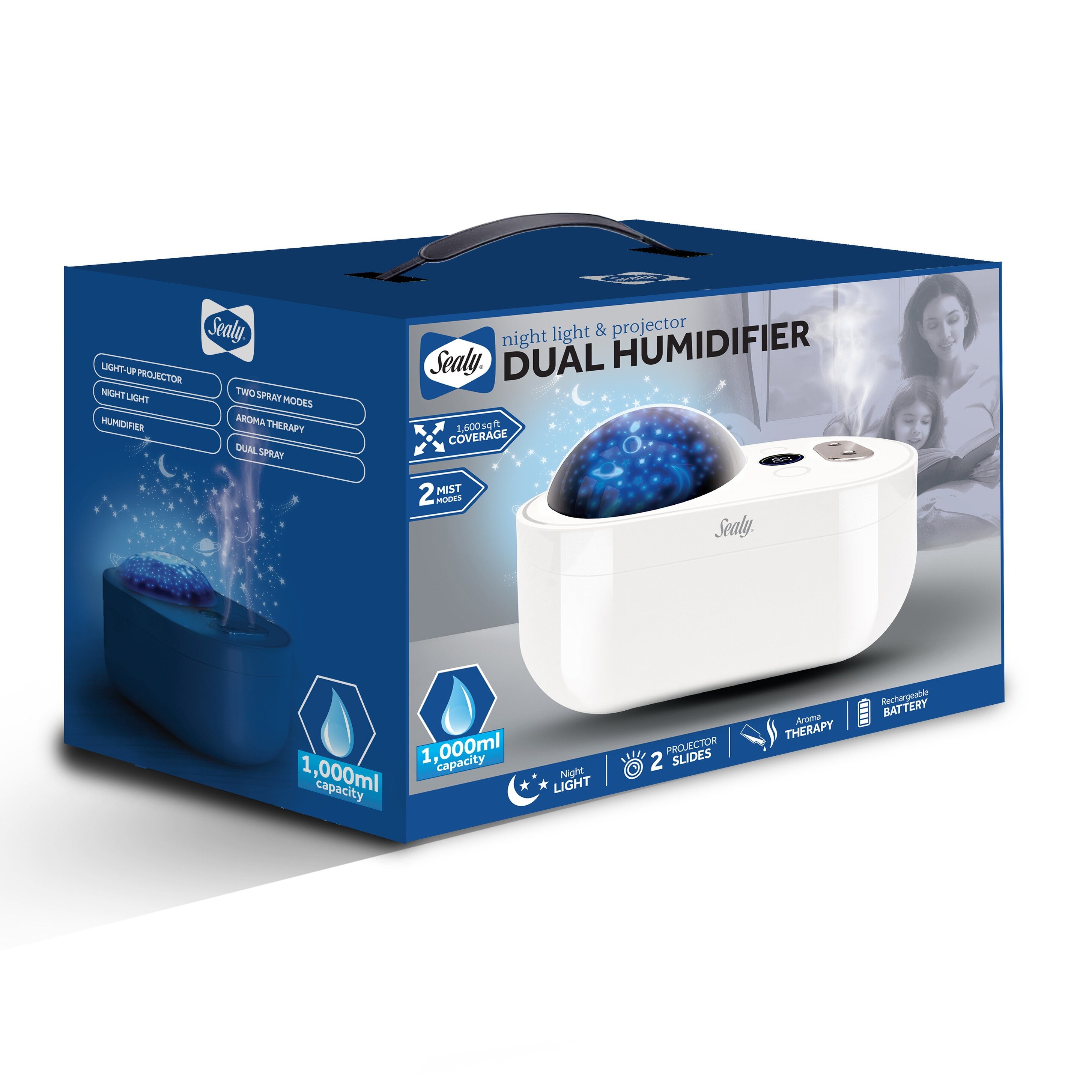 Sealy Dual Spray Humidifier w/ Night Light & Projector (HU-103