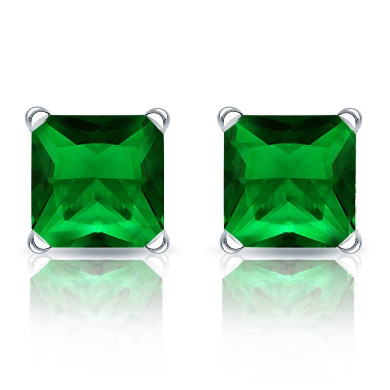 Auriya 14k Gold Lab Grown Gemstone Green Emerald Stud Earrings Princess 0.25 to 5.00 ct. tw. 4-Prong Martini Push-Back