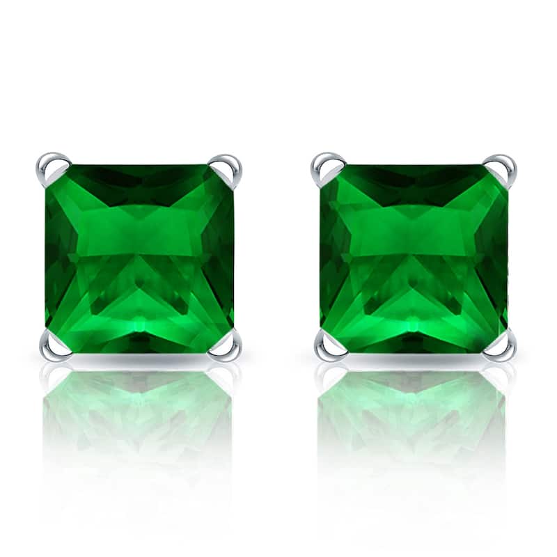 Auriya 14k Gold Lab Grown Gemstone Green Emerald Stud Earrings Princess 0.25 to 5.00 ct. tw. 4-Prong Martini Screw-Back