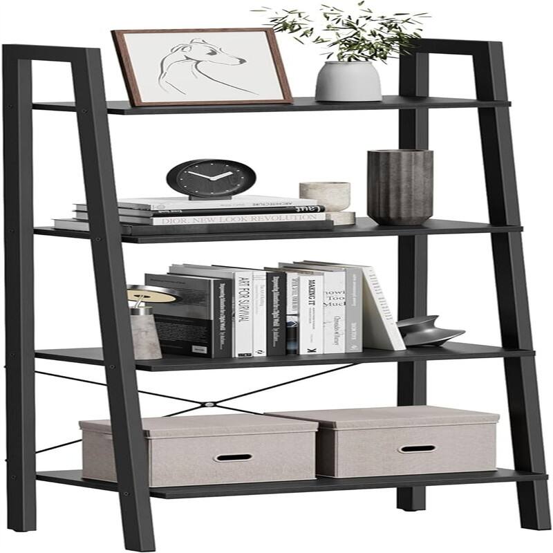 Ladder Shelf - 12.6"D x 22"W x 54.1"H - Charcoal Gray + Black
