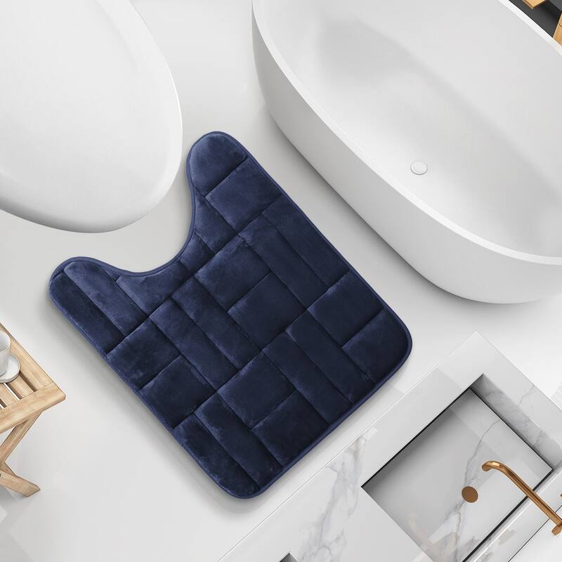 Clara Clark Ultra Soft Non Slip and Absorbent Bath Rug - Tiled Velvet Memory Foam Bath Mat - Contour - Navy