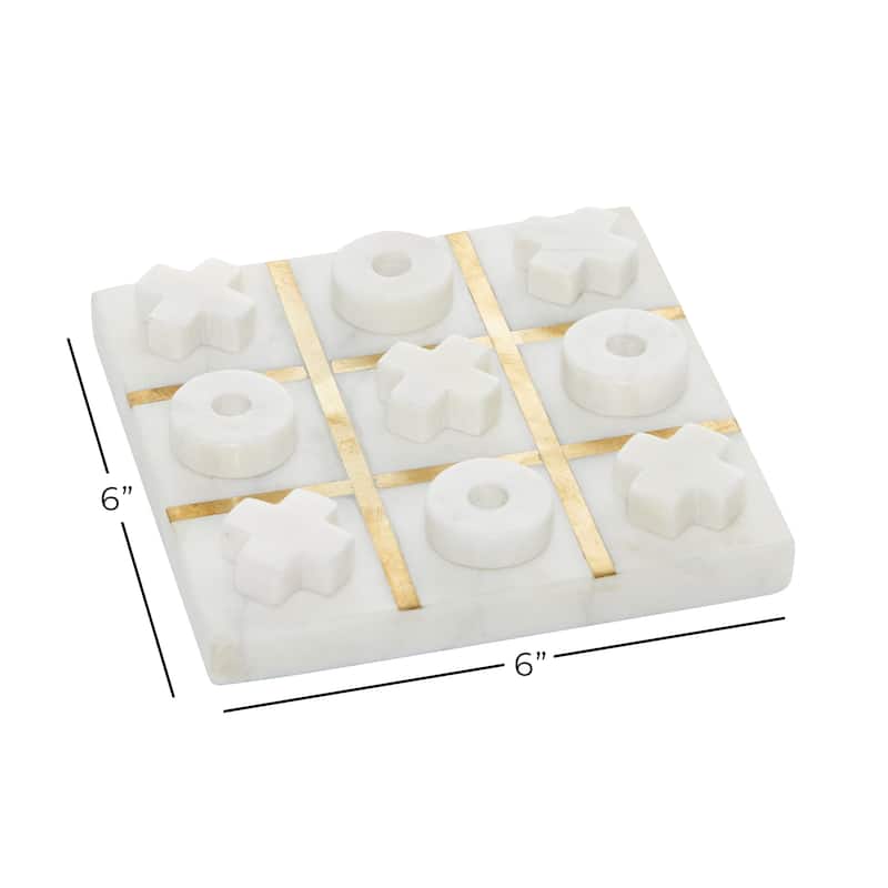 White or Black Marble Tic Tac Toe Game Set with Gold Inlay and Wood Pieces