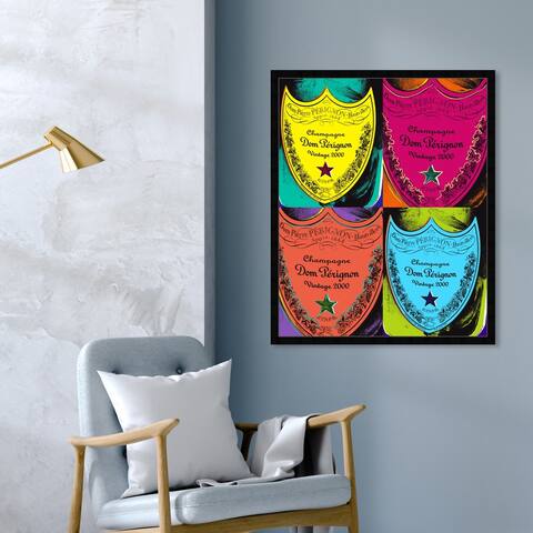 Oliver Gal 'Warholesque Dom P' Drinks and Spirits Framed Wall Art Prints Champagne - Yellow, Red