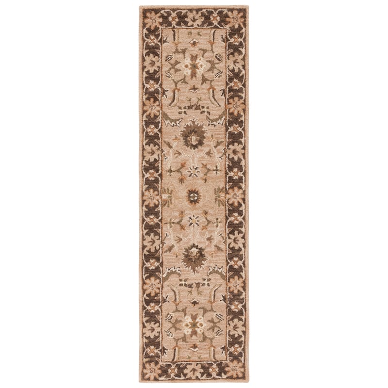 SAFAVIEH, Handmade Anatolia Patricie Traditional Oriental Hand-spun Wool Rug - 2'3" x 8' Runner - Ivory/Grey