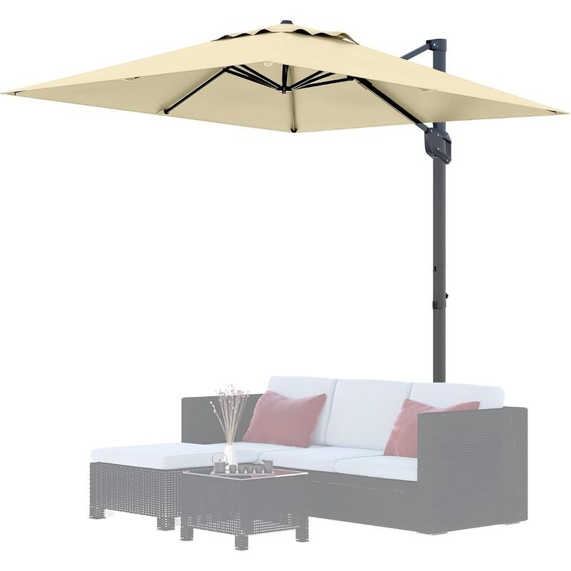 10' x 10' Heavy Duty Patio Umbrella, Square Offset Aluminum Sun Shade Outdoor Umbrella with 360-Degree Rotation - Beige