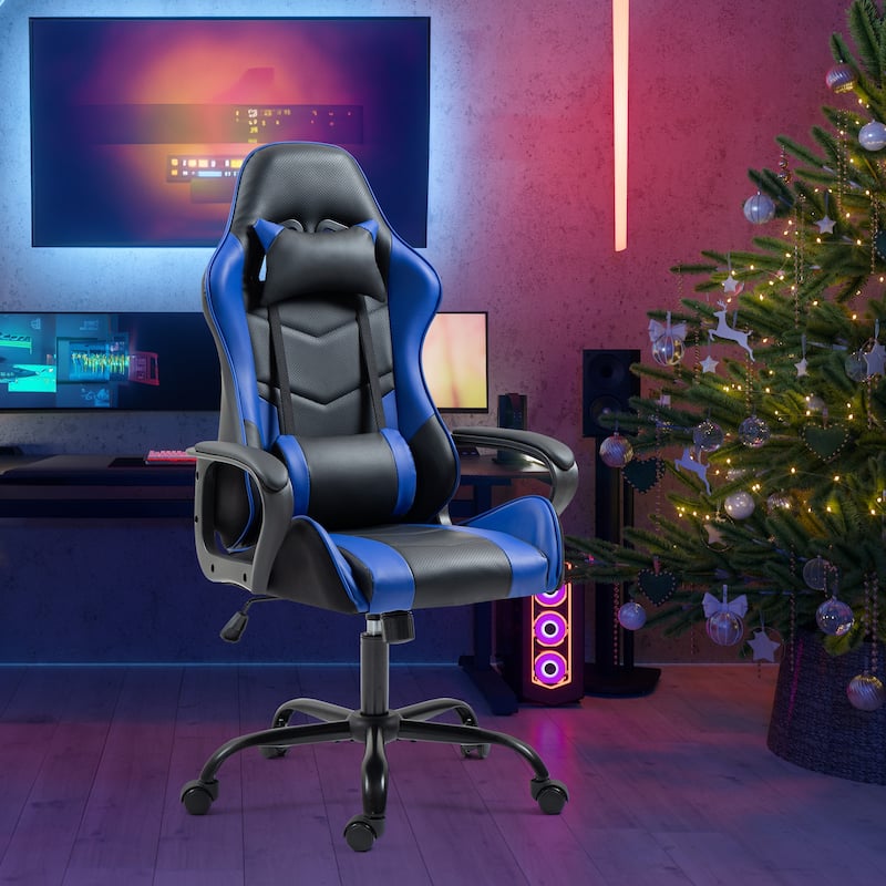 Gaming Chair Ergonomic, adjustable, 360° swivel, with massage lumbar and rocking. Ideal for gaming or office - Blue