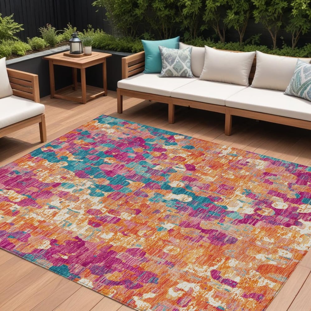 HomeRoots Abstract Transitional Rectangle Outdoor Rug