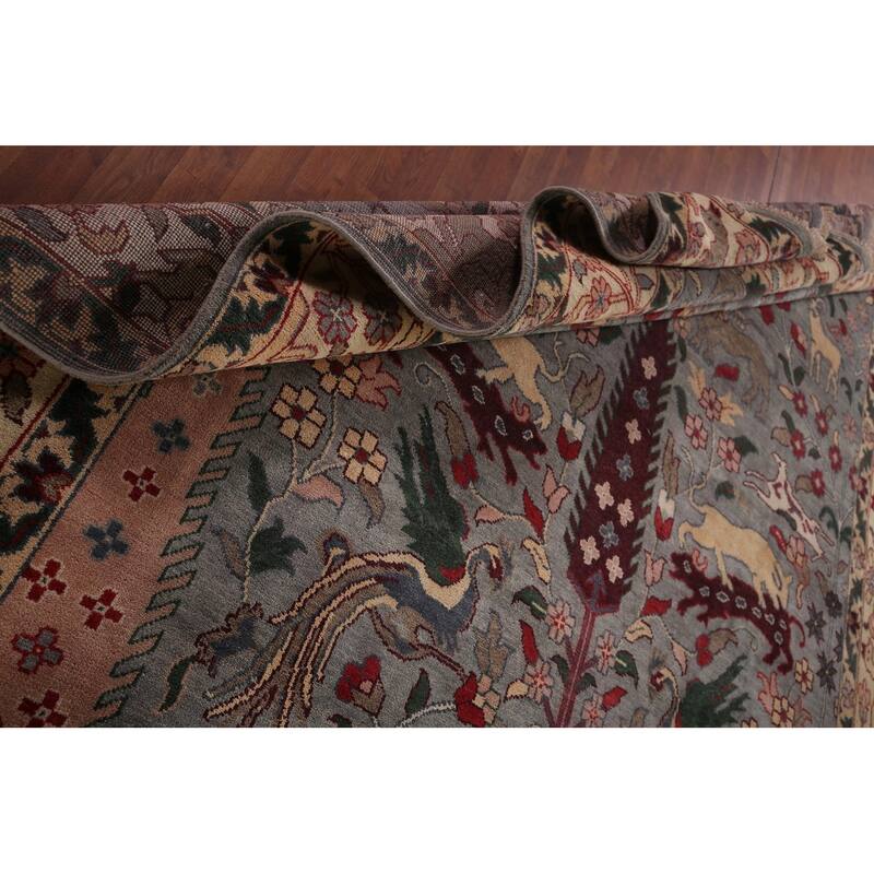Hunting Animals Gray Ziegler Oriental Large Rug Handmade Wool Carpet - 9'8"x 13'10"