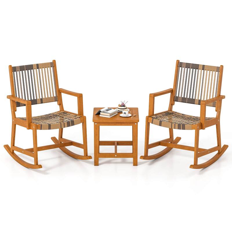 Costway 3 Piece Patio Rocking Set with Rattan Seat & Back Square Side - See Details