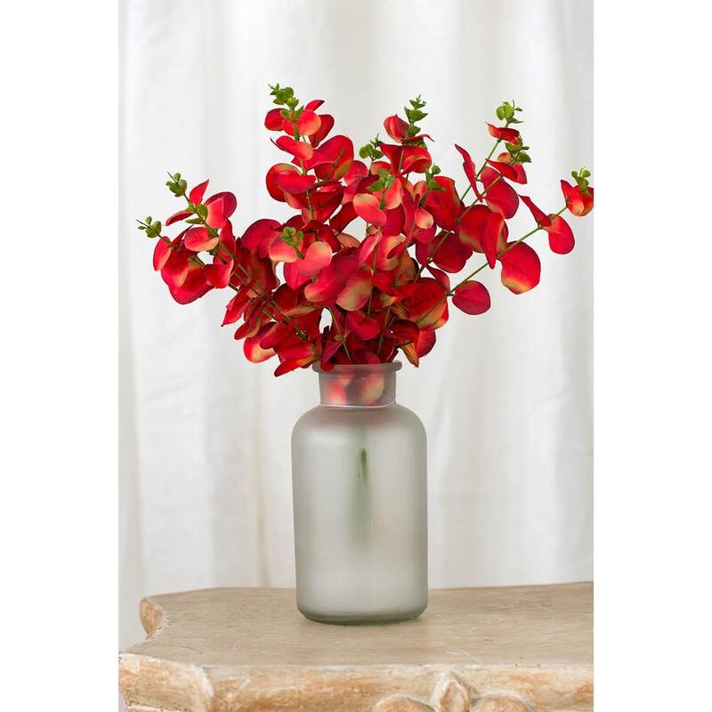 Set of 6 Artificial Eucalyptus Stems 10 Inch Picks for Home Decor Arrangements - Red