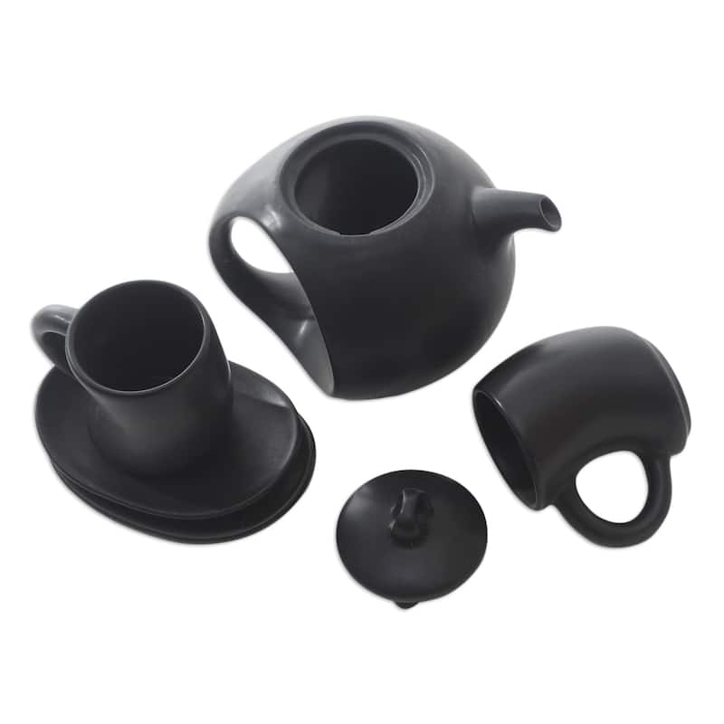 Novica Handmade Pour The Tea In Black Ceramic Tea Set (Set For 2)