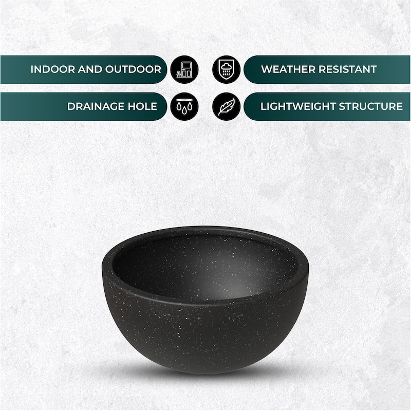 Iris Modern Round Planter Sleek Fiberstone & MgO Clay Pot with Drainage - Weather-Resistant All-Season Indoor/Outdoor Decor