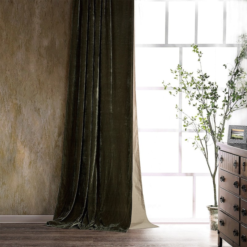 HiEnd Accents Stella Faux Silk Velvet Romantic Western Lined 1 Piece Curtain, 48"x108" - Fern Green