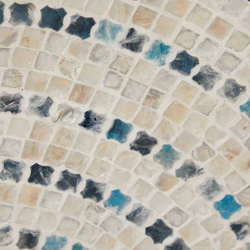 Beige Mother of Pearl Shell Handmade Mosaic Plate Home Wall Decor with Blue Accents
