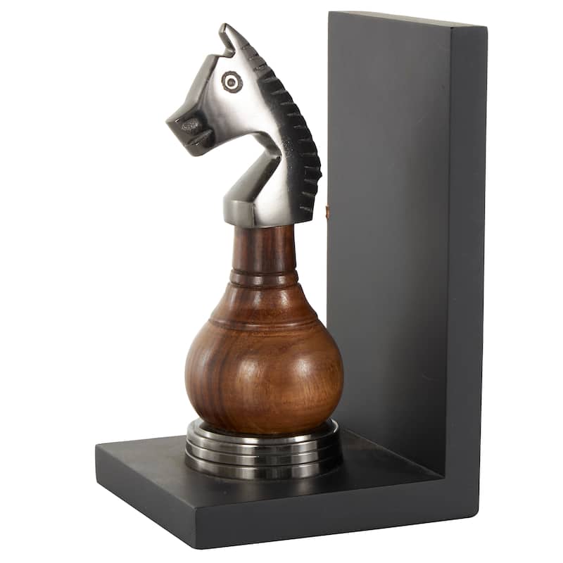 Black Aluminum Metal Chess Bookends with Aluminum Accents (Set of 2)