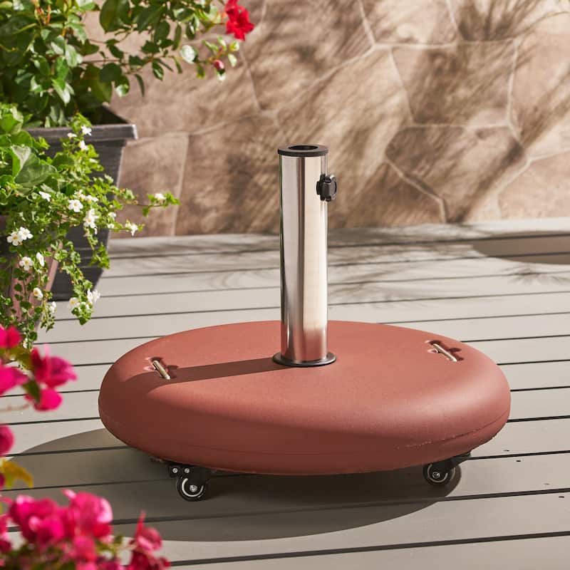 Round Outdoor Umbrella Base with Stainless Steel Holder - Beige