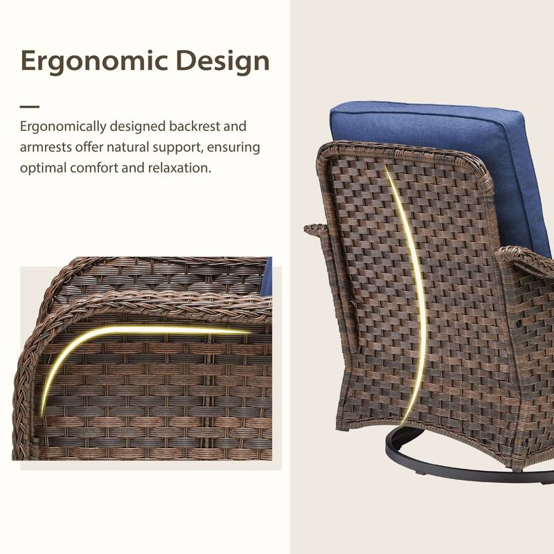 Cavira 5-Piece Outdoor Patio Brown Wicker Conversation Set with Olefin Cushions