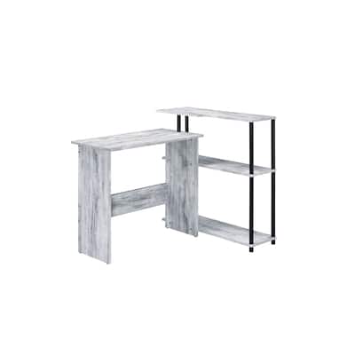 Writing Desk with Bookshelf - Modern Computer Study Table - Home Office Desk - Weathered White & Black