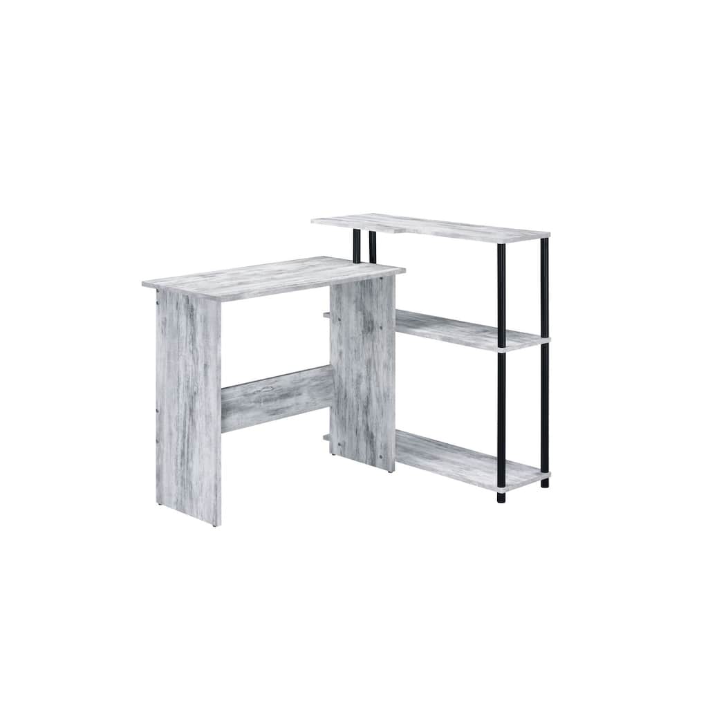 Writing Desk with Bookshelf - Modern Computer Study Table - Home Office Desk - Weathered White & Black