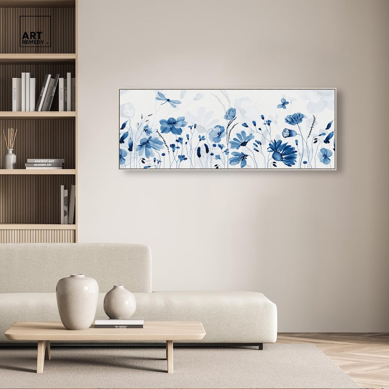 Blue Floral Spring Panoramic Canvas by Art Remedy