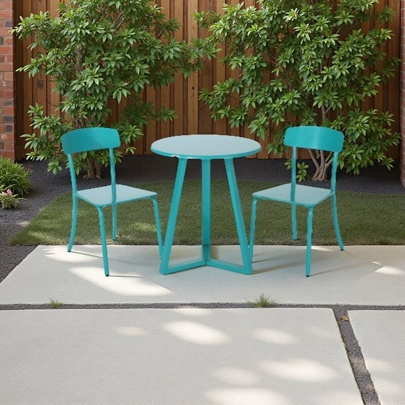 3-Piece Matte Outdoor Bistro Set, Powder-Coated Iron Table and Chairs for Patio or Balcony Dining