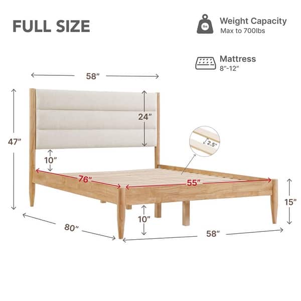 dimension image slide 4 of 6, Spruce & Spring Mason Upholstered Platform Bed Frame with Headboard