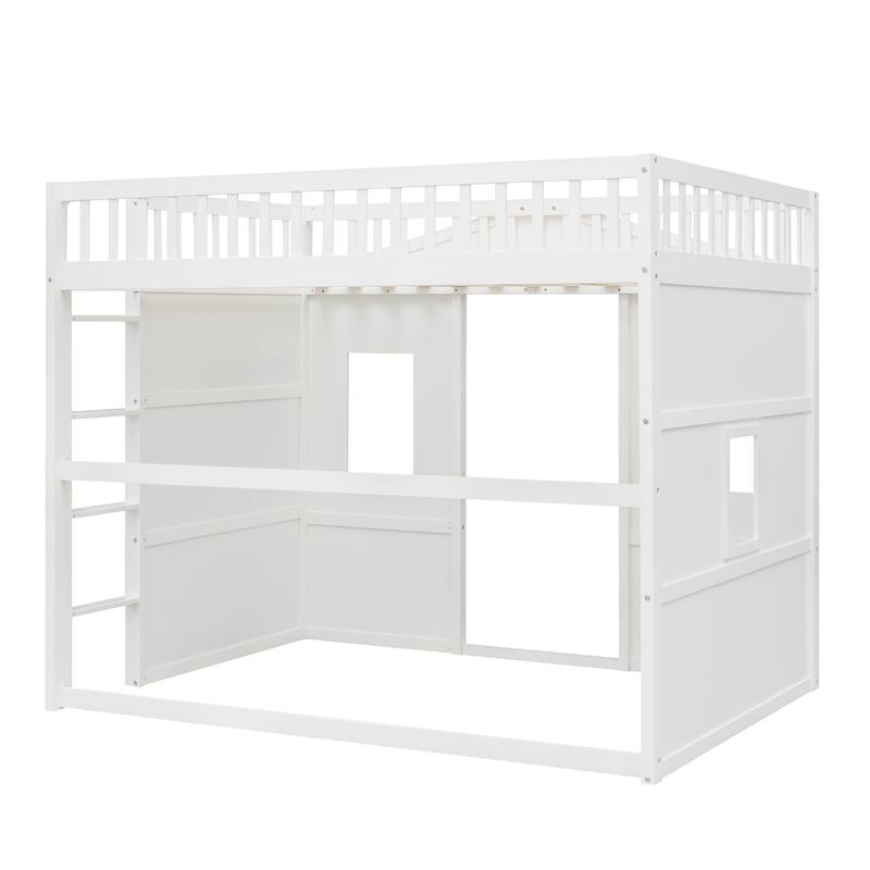 Stylish Wood Twin Loft Bed with Ladder and Guardrails, Space-Saving Design