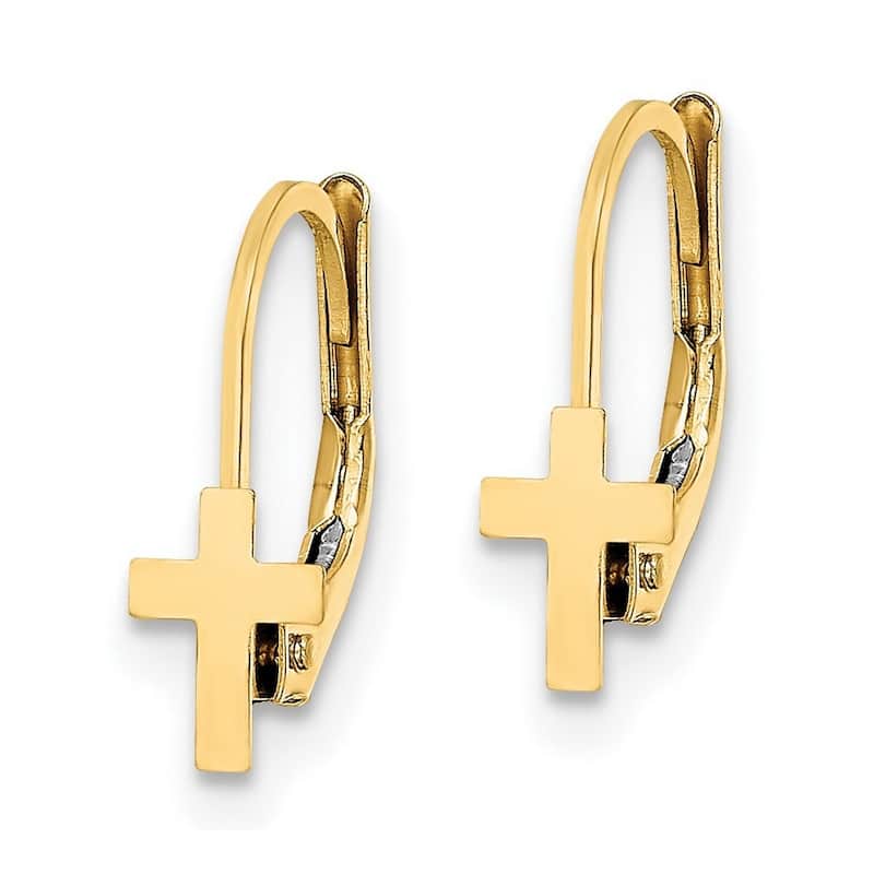 Curata 14k Yellow Gold 12x4.5mm Children's Cross Leverback Earrings 12x4.5mm