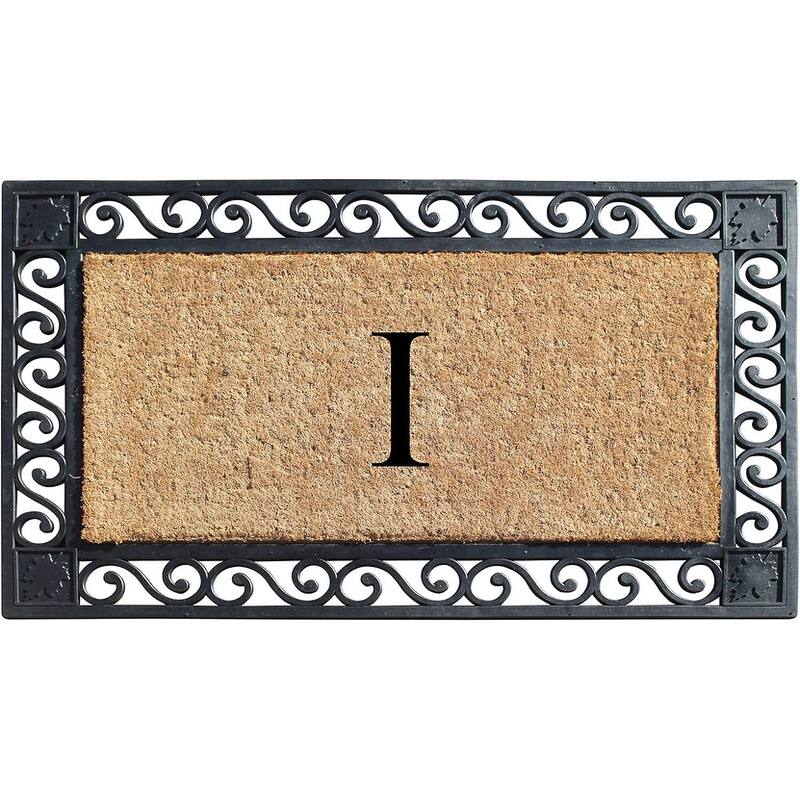 A1HC Rubber and Coir Maple Leaf, Heavy Weight Durable Monogrammed Doormat, 23"X38" Black - I   