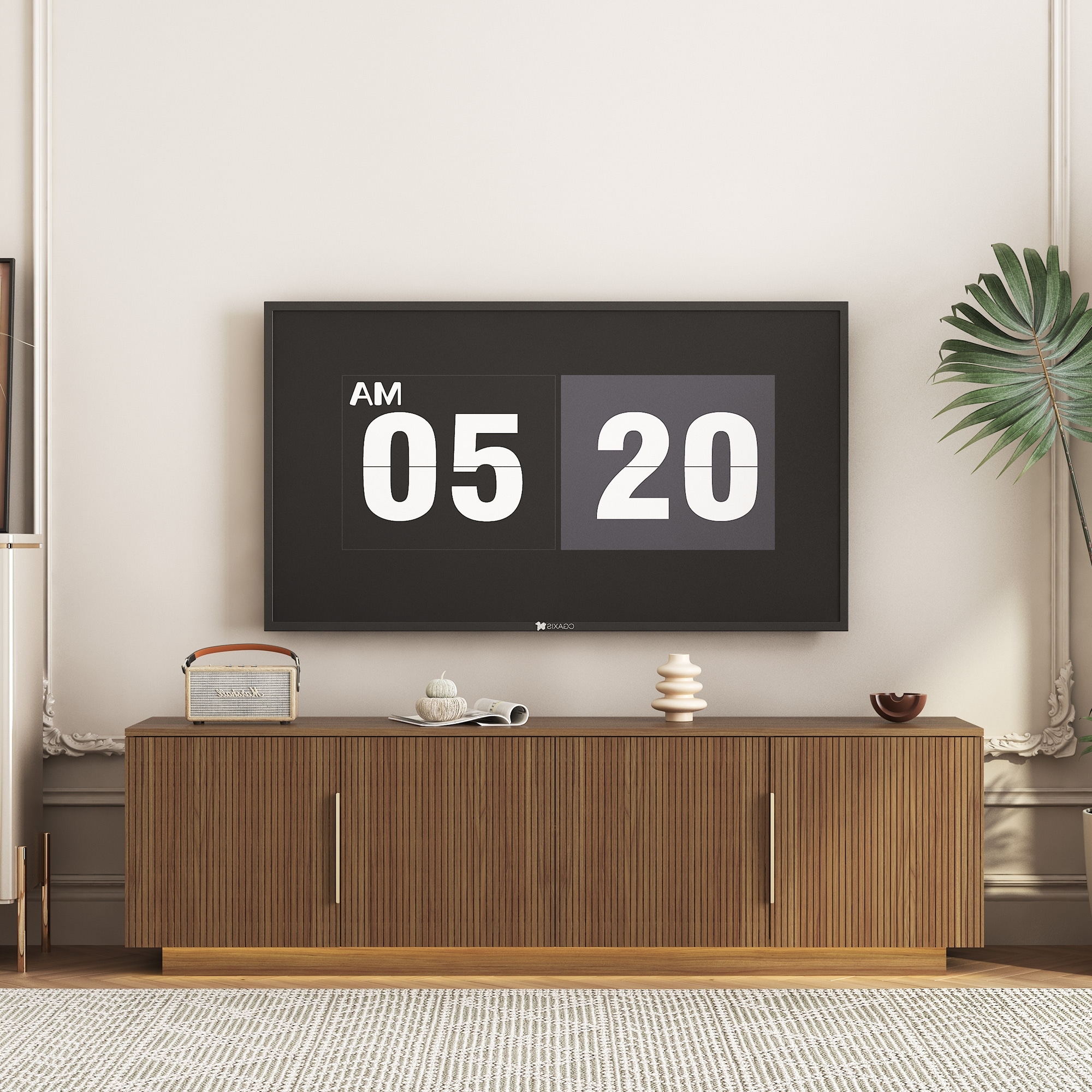 Modern Fluted 68" TV Stand for TVs up to 65" with 16-color LED lights