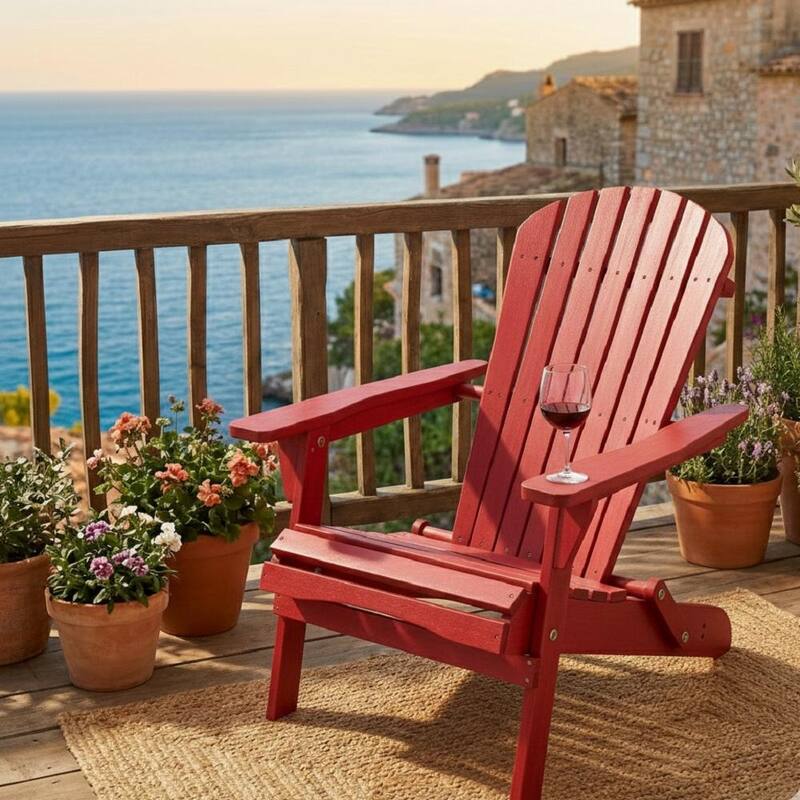 Grand Collection Folding Large Size Adirondack Chair Pine Wood, Red