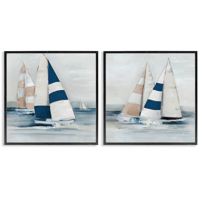 Stupell Sailboat Fleet Voyage Framed Giclee Art Design By Sally Swatland (Set of 2) - 24 x 24 - Black