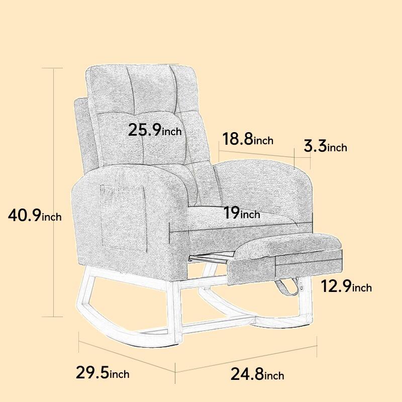 Modern Accent Rocking Chair Rocking Chair with Solid Wood Legs, adjustable Footrest