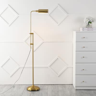 Louis 63" Industrial Minimalist Height-Adjustable Iron Pharmacy LED Floor Lamp, Brass Gold by JONATHAN Y