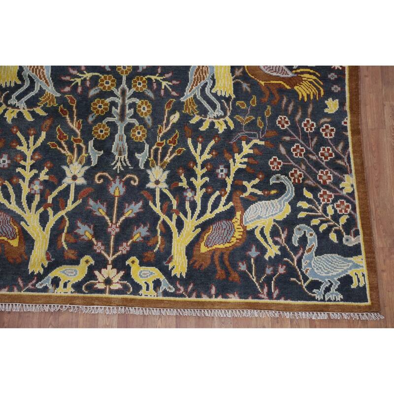 Hand Knotted Oriental 100% Wool Carpet Traditional All-Over Navy Blue & Blues Ziegler Area Rug - 9' 10'' X 7' 9''