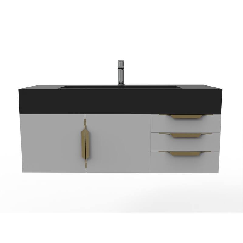 Nile 48" Wall Mounted Bathroom Vanity Set w/ Black Top