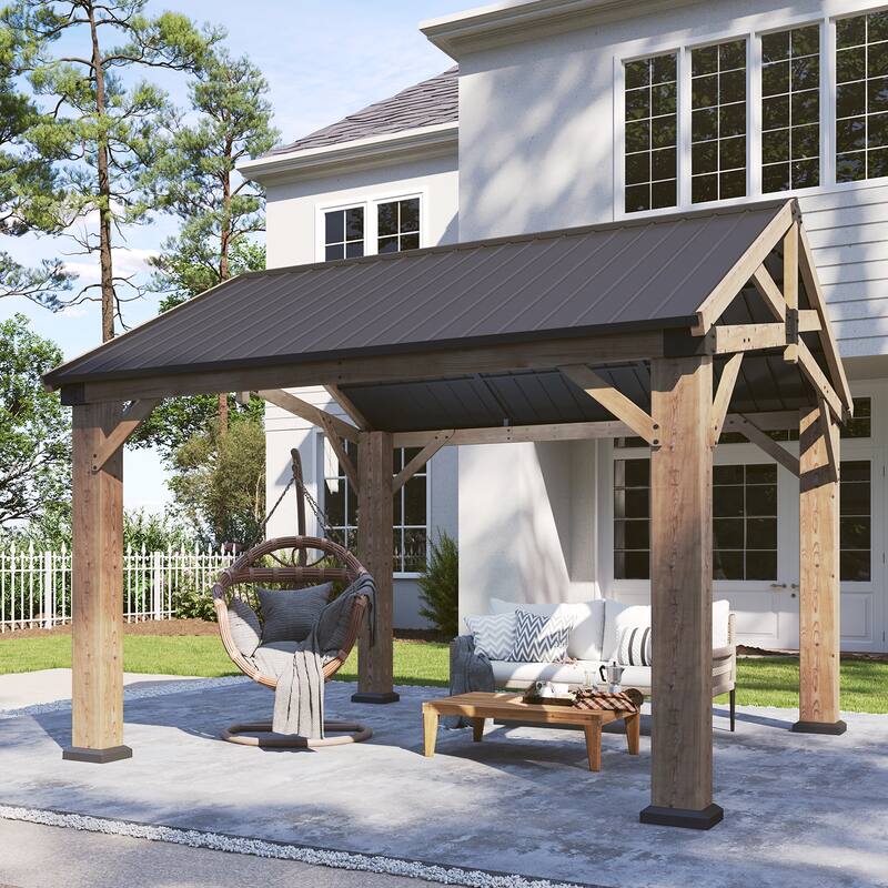 Outdoor Wood Gazebo with Galvanized Steel Gable Roof