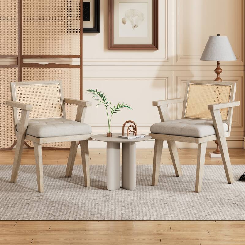 Mid-Century Modern Chair Accent Chair with Handcrafted Rattan Backrest and Padded Seat - 25.30" L x 22.80" W x 31.60" H