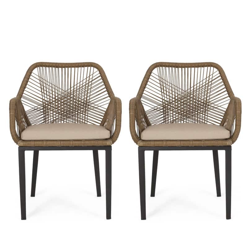 Russell Modern Wicker Dining Club Chair with Water-Resistant Cushion