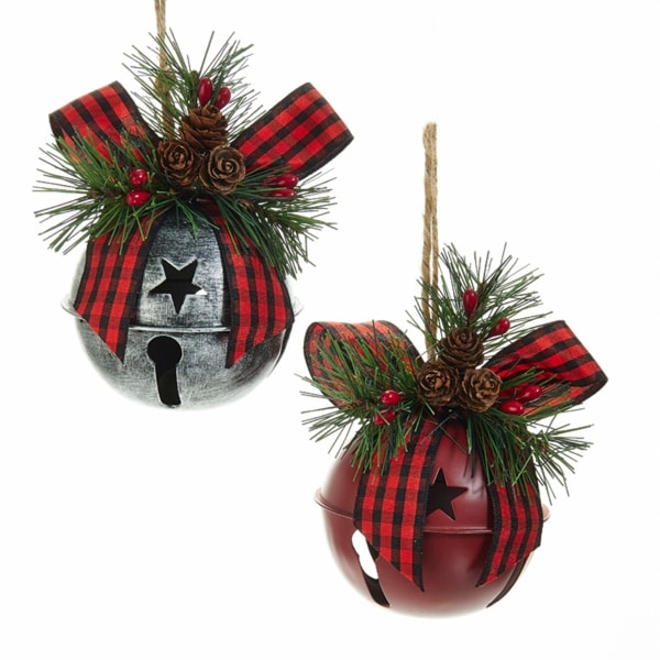 Pack of 6 Dark Red and Silver Finished Decorative Bell Ornaments 5.3". Opens flyout.