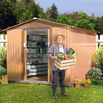 8' x 8' Outdoor Storage Metal Garden Shed with Double Sliding Doors