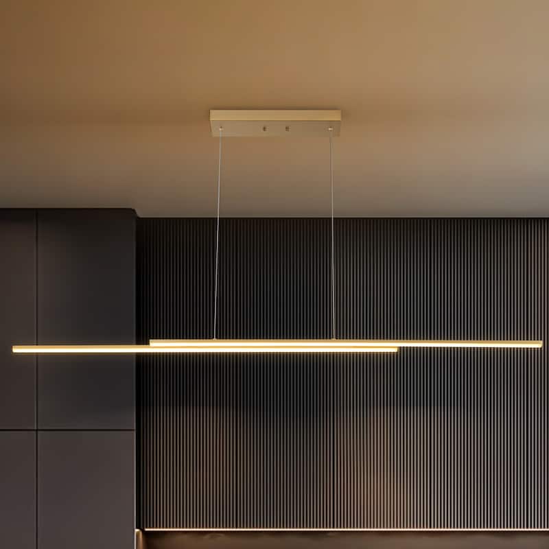 59" Modern Black/Gold Linear Integrated LED Pendant Kitchen Island Light Bar - Gold