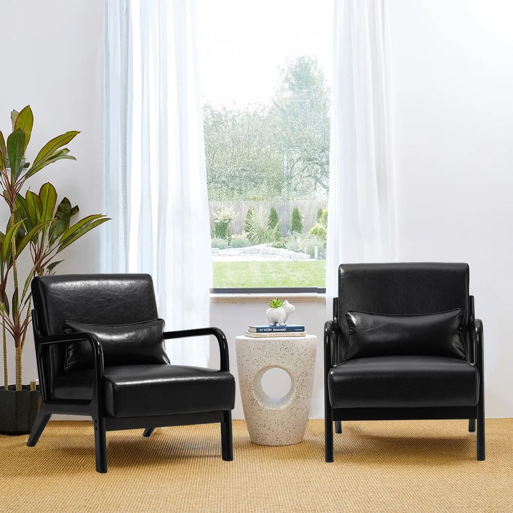 Glitzhome Set of 2 30.75"H Mid-Century Modern PU Leather Accent Chairs with Cushion - 25.75"W x 33.75"D x 30.75"H